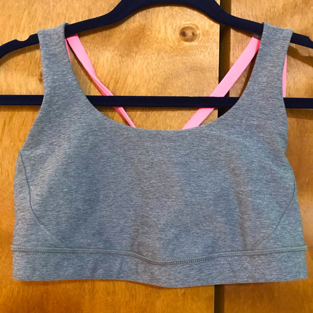 Gray Sports Bralette with Pink Straps